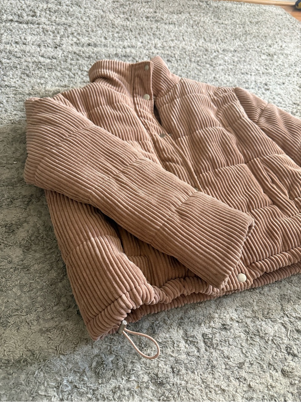 7 For All Mankind Corduroy Puffer Jacket in Dusty Rose